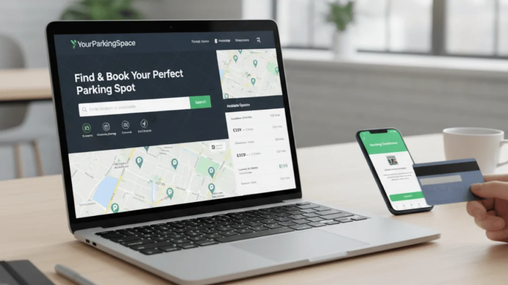 Driver booking a parking spot via app or website